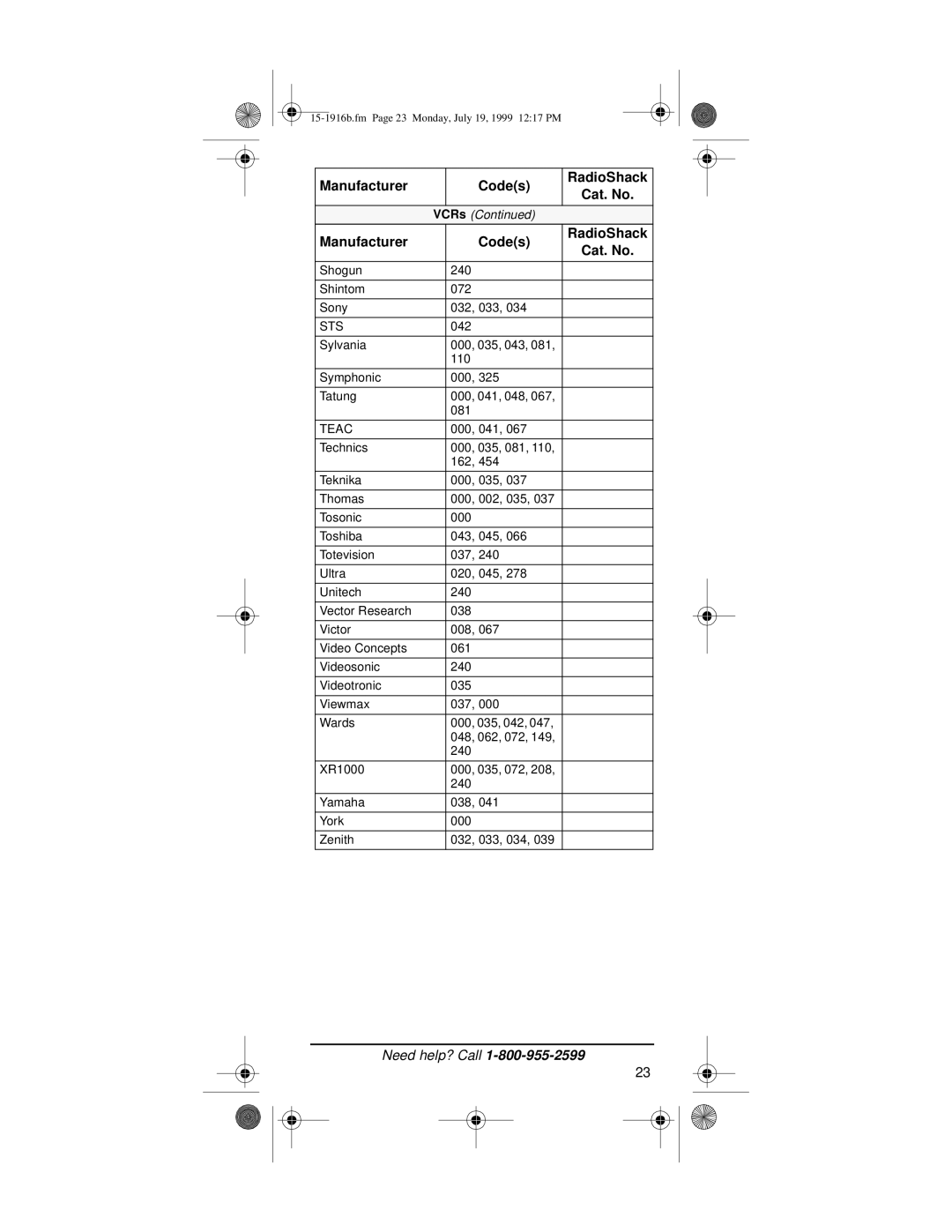 Radio Shack Easy Remote owner manual Sts, Teac 