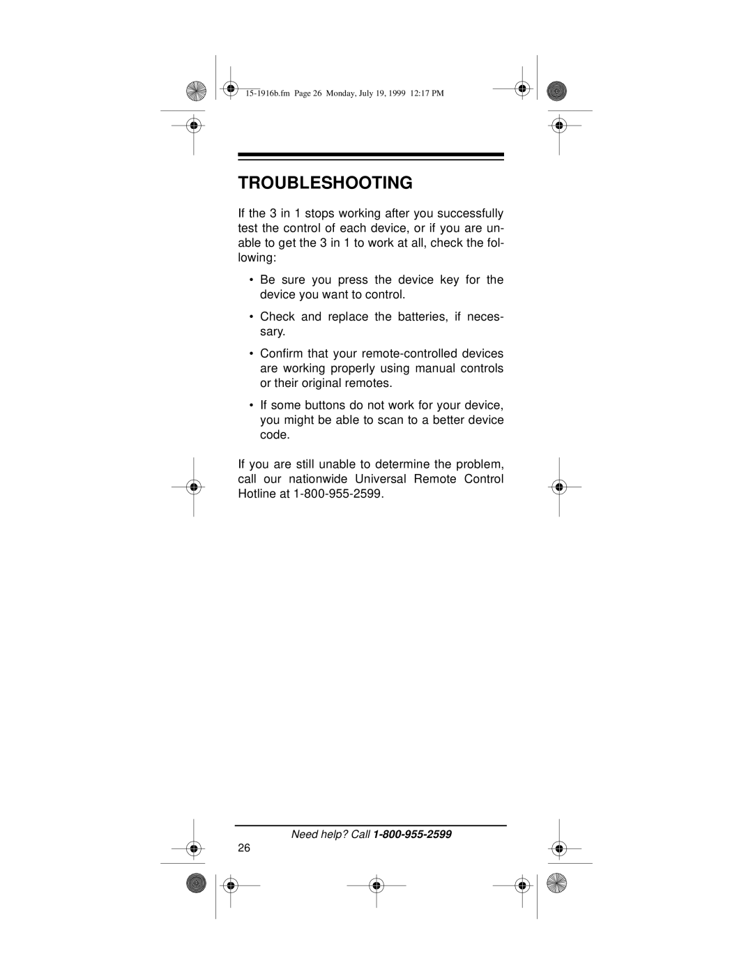 Radio Shack Easy Remote owner manual Troubleshooting 