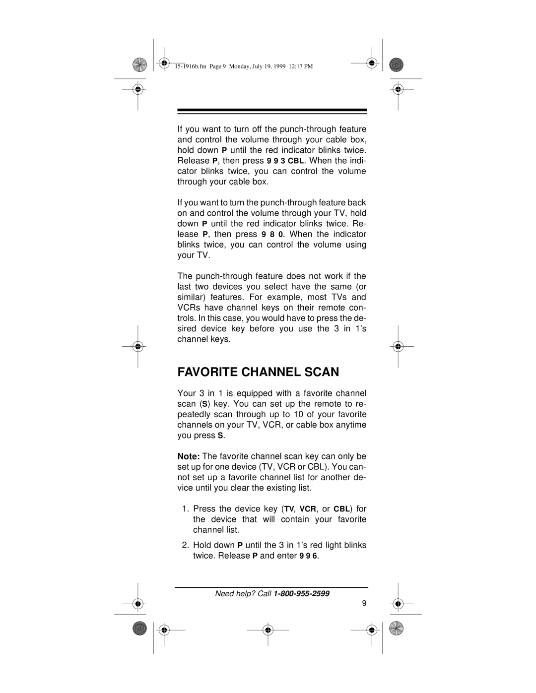 Radio Shack Easy Remote owner manual Favorite Channel Scan 