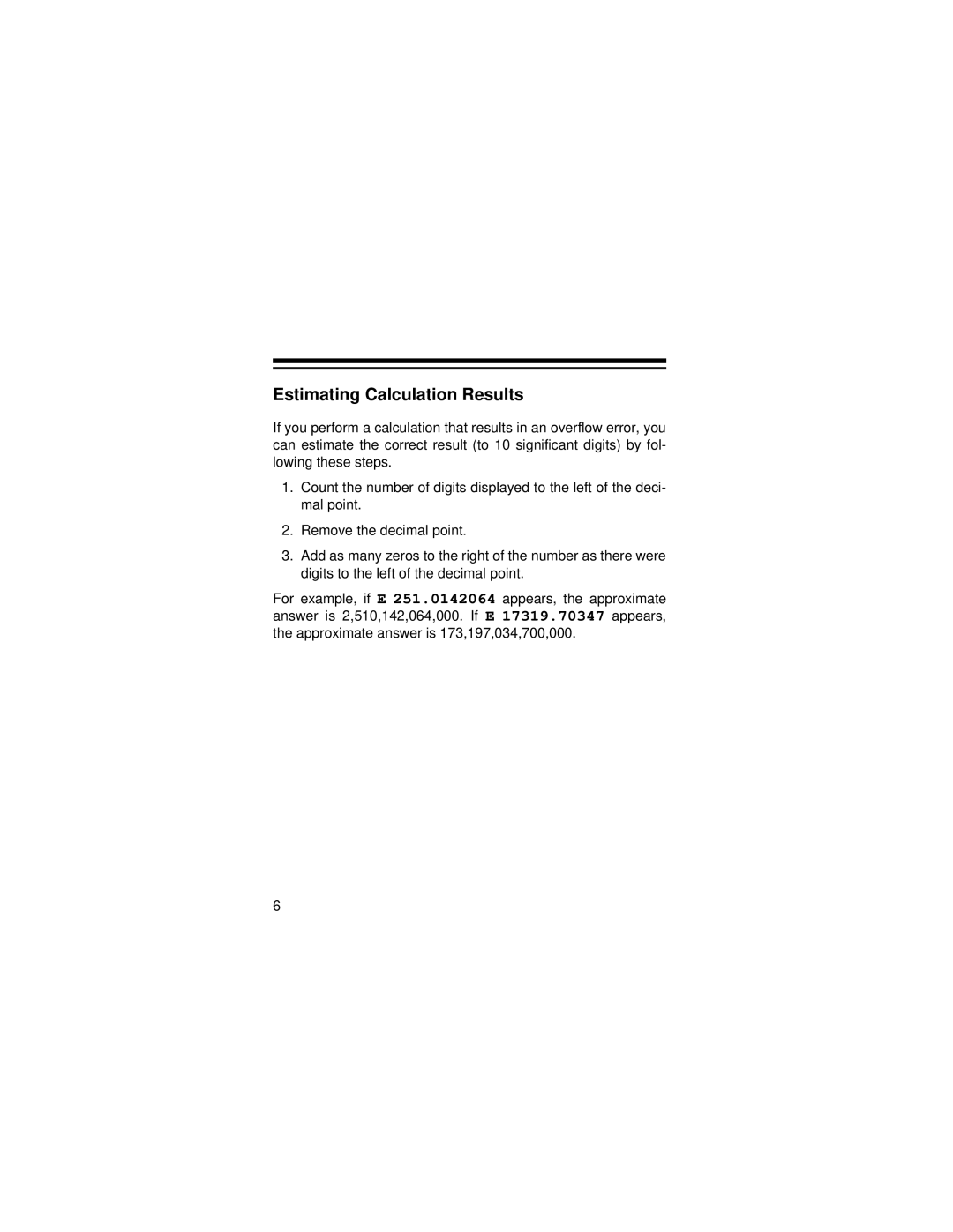 Radio Shack EC-2037 owner manual Estimating Calculation Results 