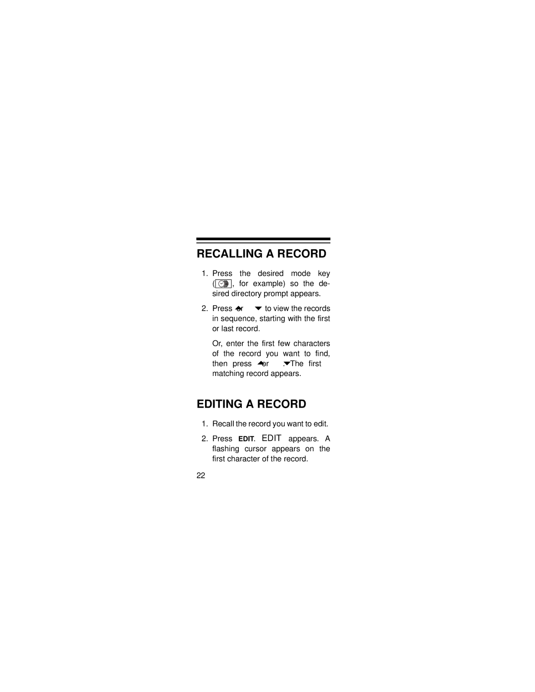 Radio Shack EC-295 owner manual Recalling a Record, Editing a Record 