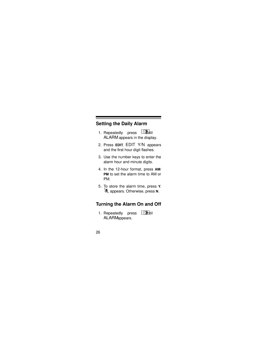 Radio Shack EC-295 owner manual Setting the Daily Alarm, Turning the Alarm On and Off 