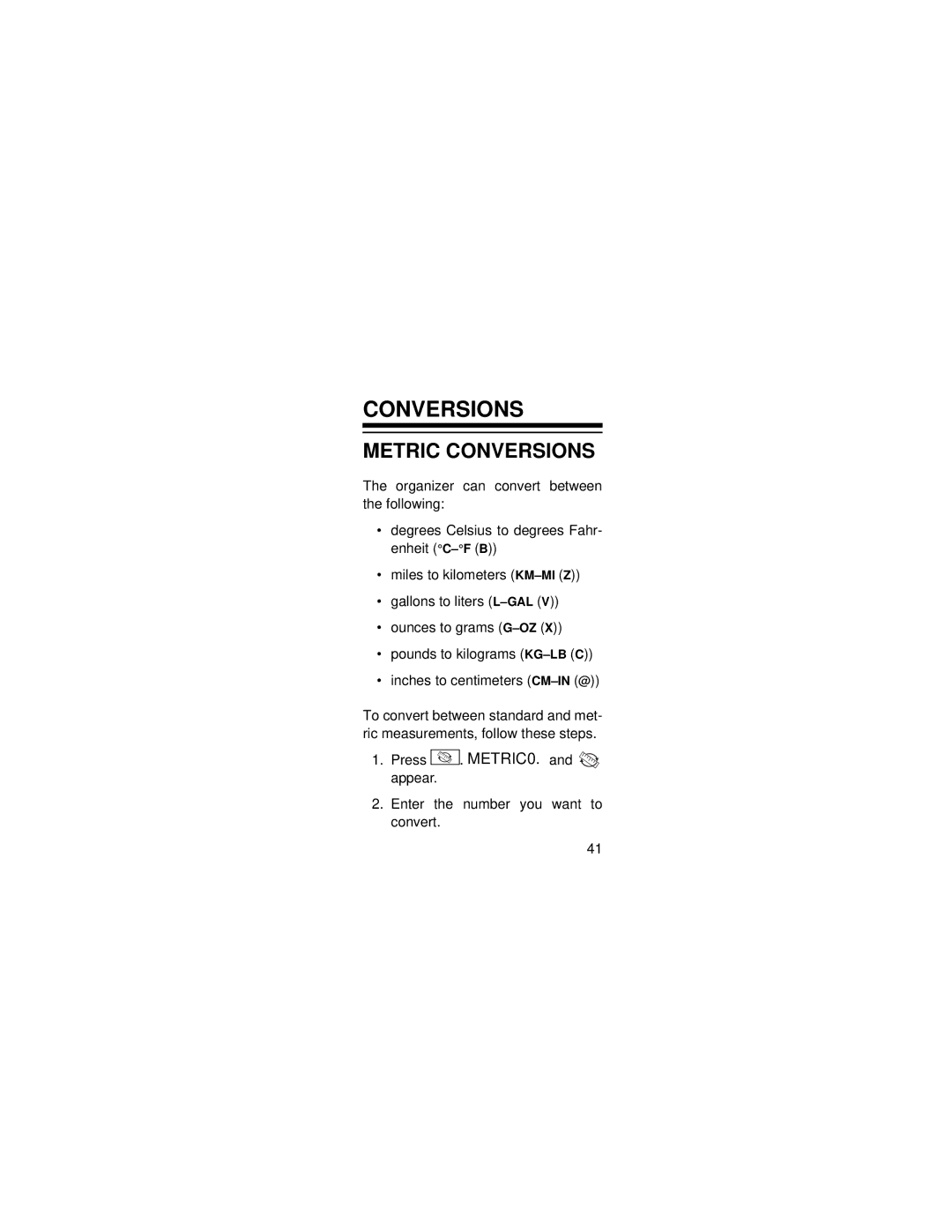 Radio Shack EC-295 owner manual Metric Conversions 