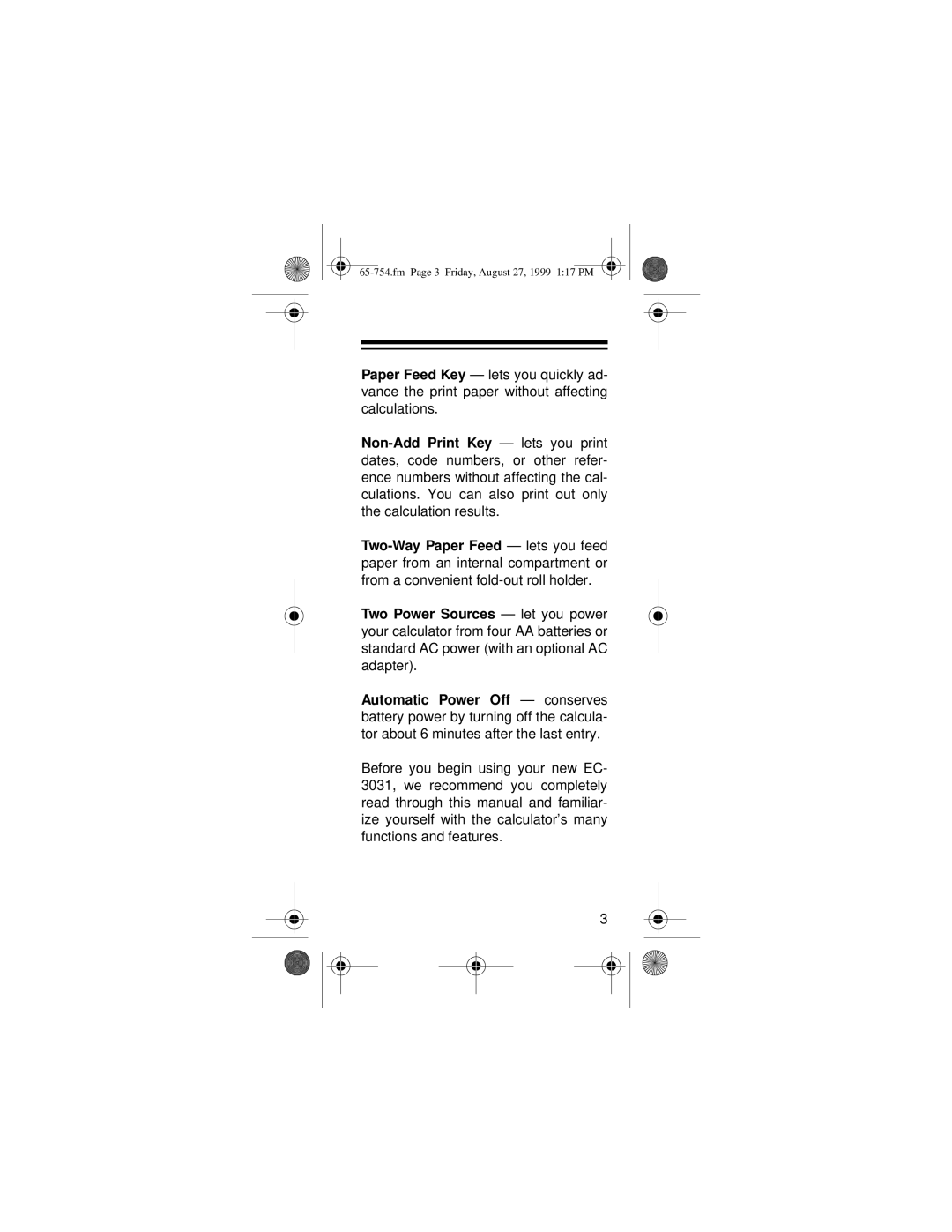 Radio Shack EC-3031 owner manual Fm Page 3 Friday, August 27, 1999 117 PM 