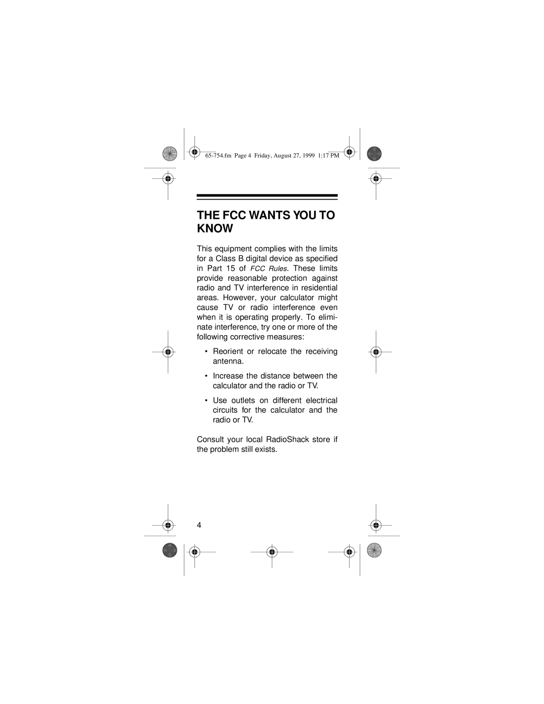 Radio Shack EC-3031 owner manual FCC Wants YOU to Know 