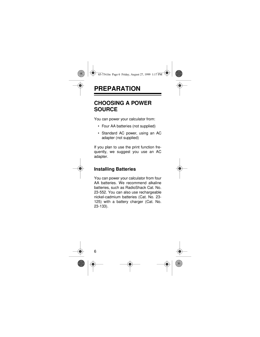 Radio Shack EC-3031 owner manual Preparation, Choosing a Power Source, Installing Batteries 