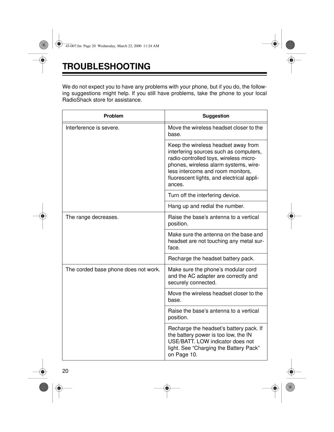 Radio Shack ET-007 owner manual Troubleshooting 