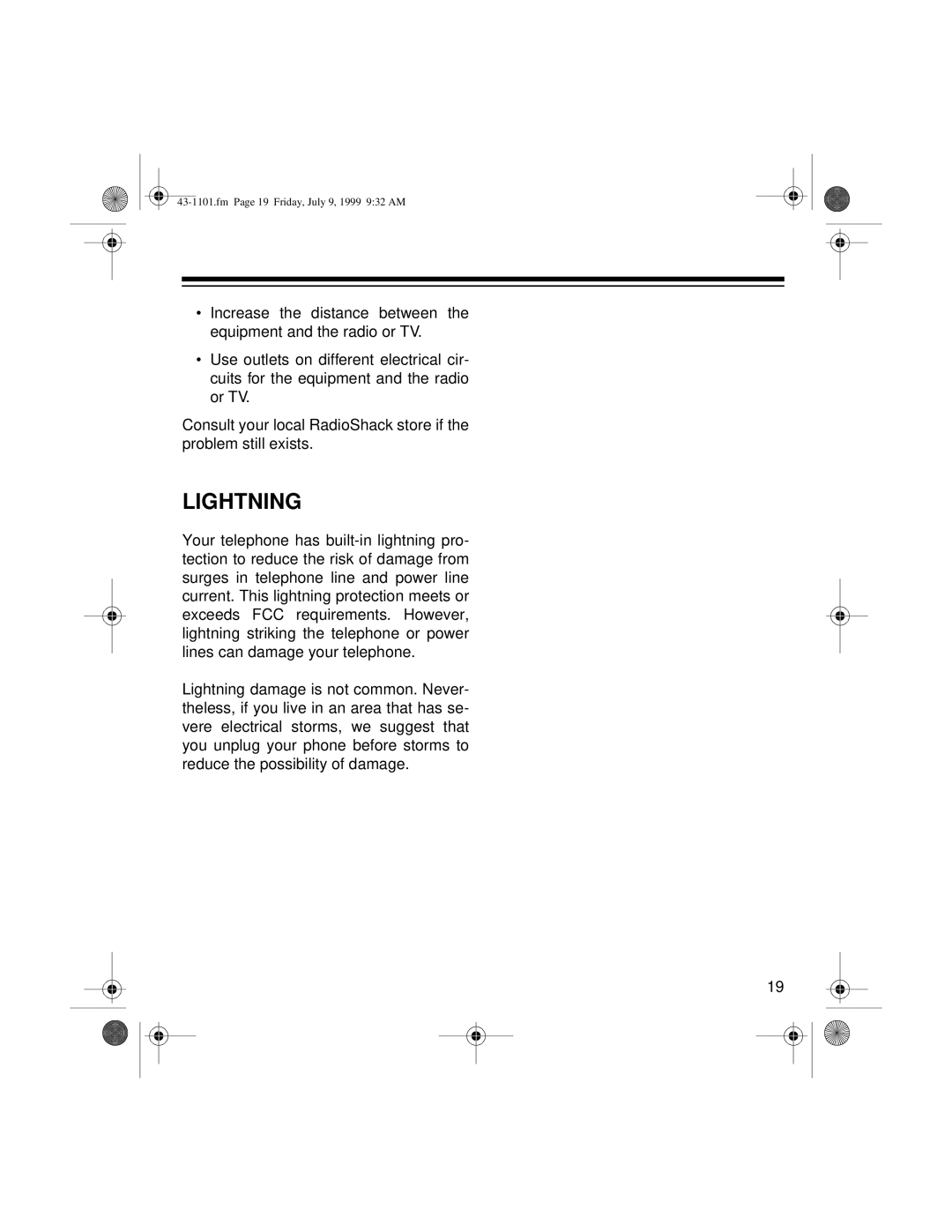 Radio Shack ET-1101 owner manual Lightning 