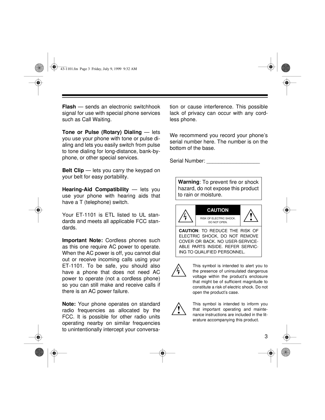 Radio Shack ET-1101 owner manual Erature accompanying this product 