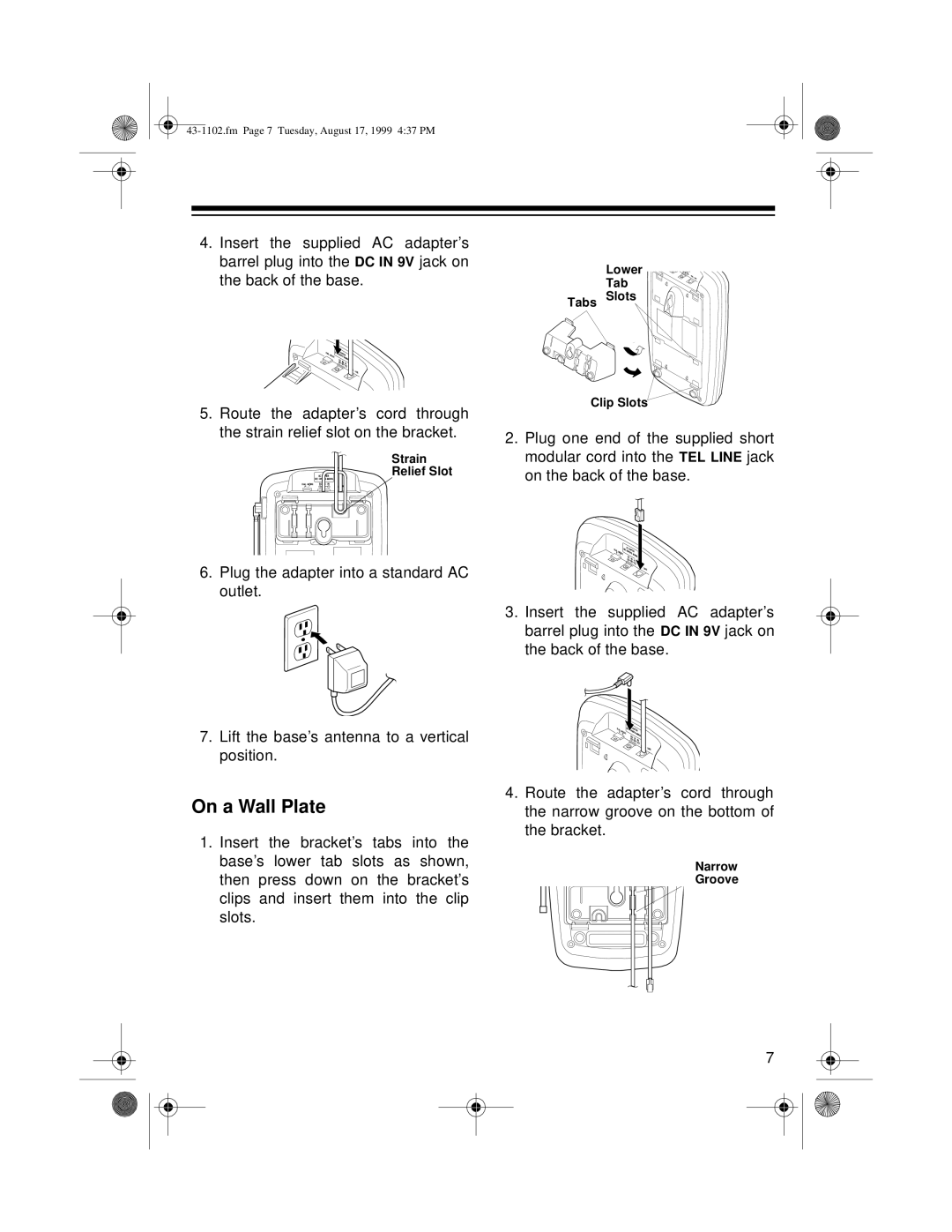 Radio Shack ET-1102 owner manual On a Wall Plate 