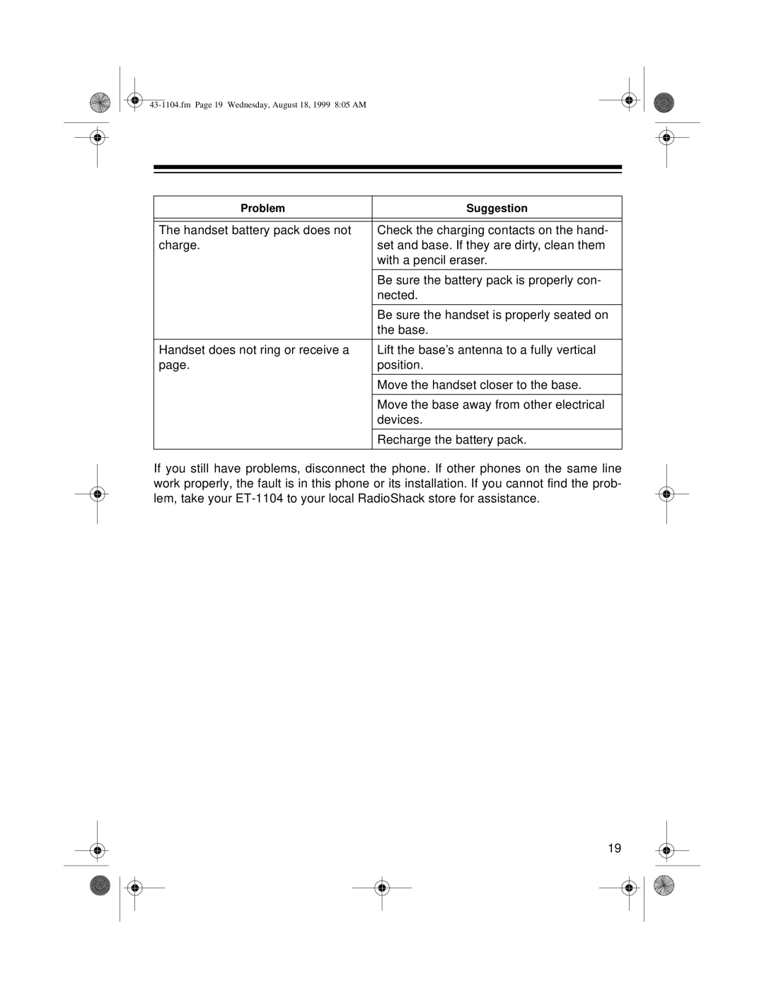 Radio Shack ET-1104 owner manual Fm Page 19 Wednesday, August 18, 1999 805 AM 