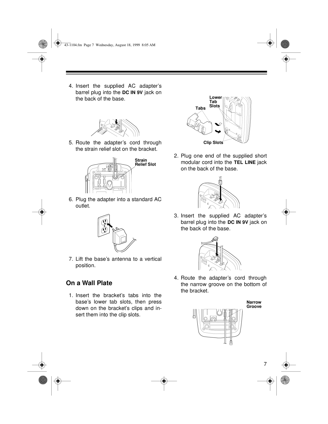 Radio Shack ET-1104 owner manual On a Wall Plate 