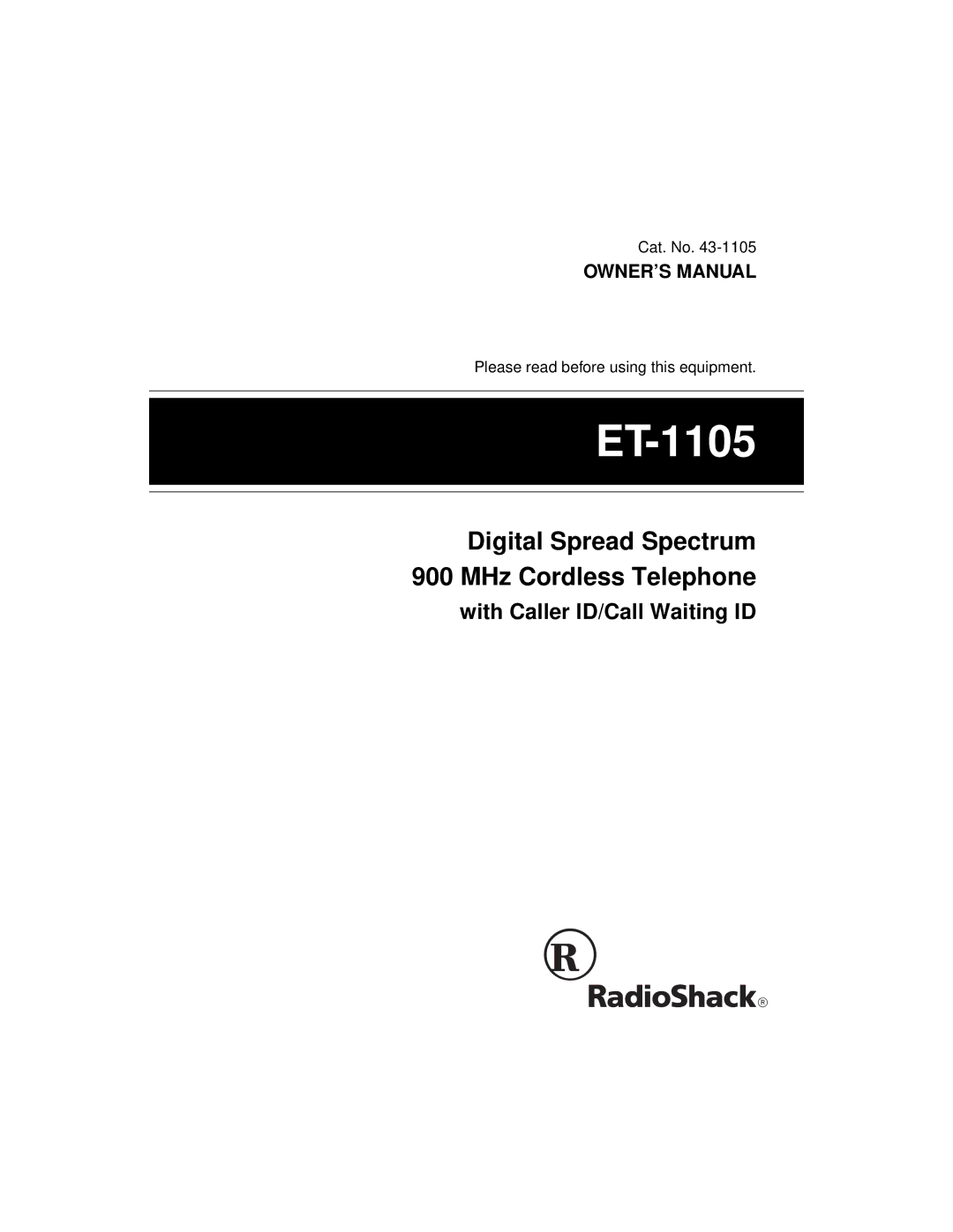 Radio Shack ET-1105 owner manual 