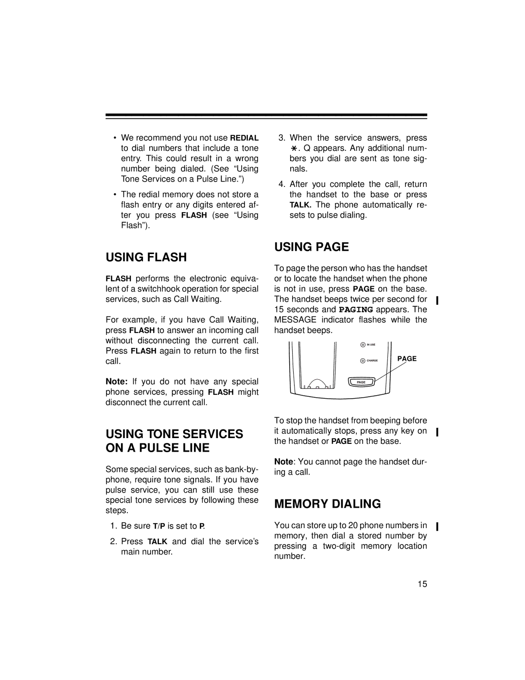 Radio Shack ET-1105 owner manual Using Flash, Memory Dialing 