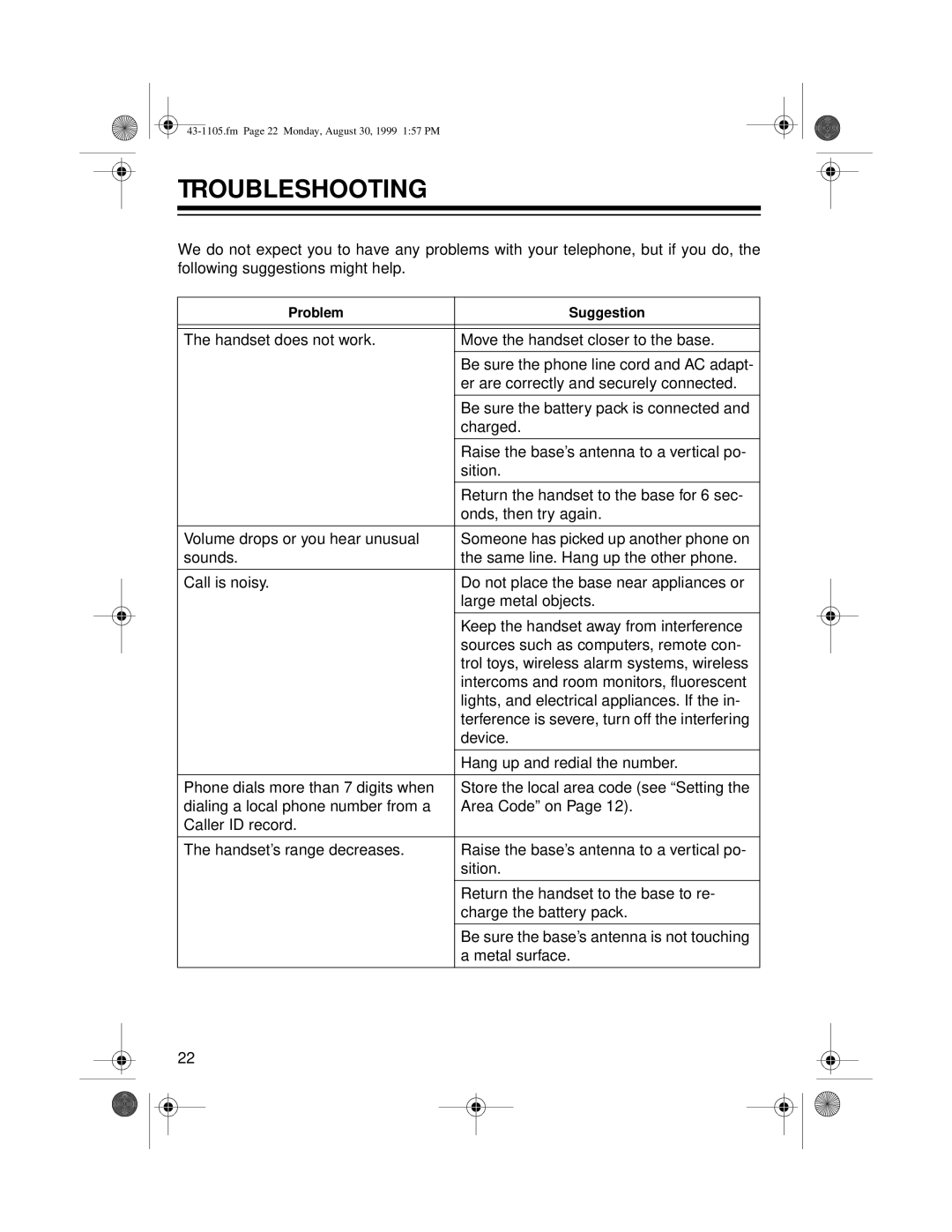 Radio Shack ET-1105 owner manual Troubleshooting 