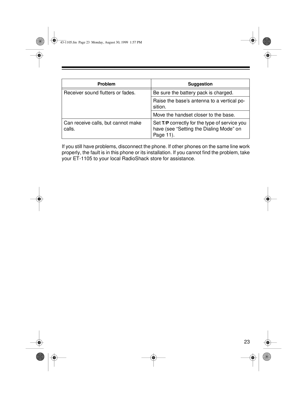 Radio Shack ET-1105 owner manual Fm Page 23 Monday, August 30, 1999 157 PM 