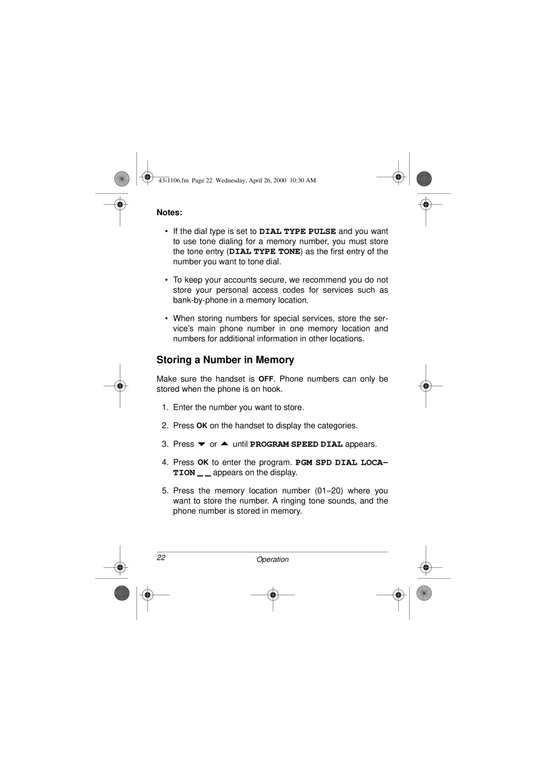 Radio Shack ET-1106 owner manual Storing a Number in Memory 