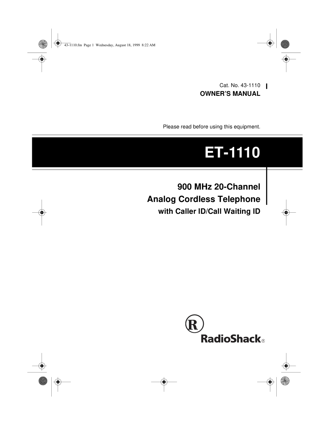 Radio Shack ET-1110 owner manual 