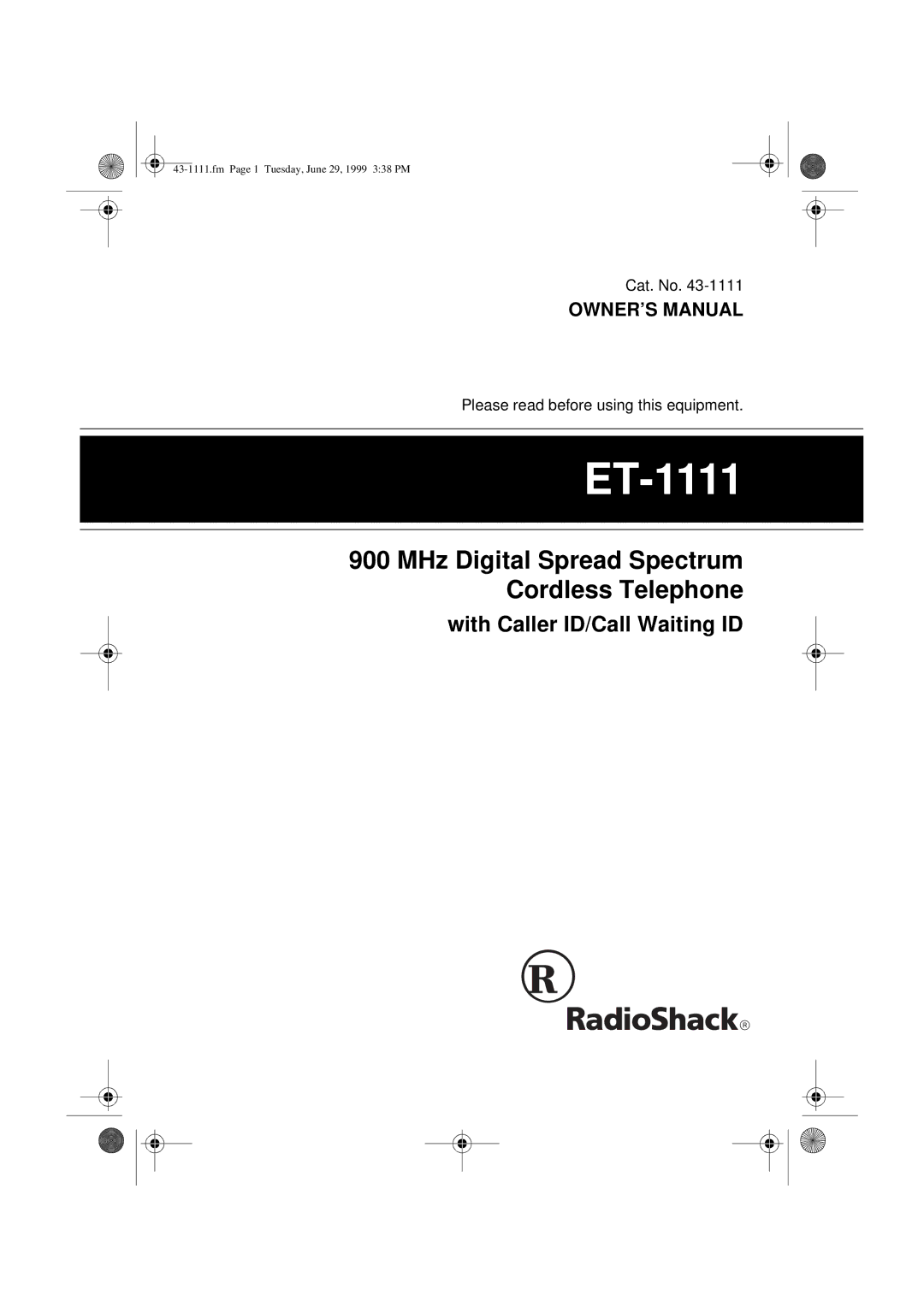 Radio Shack ET-1111 owner manual 