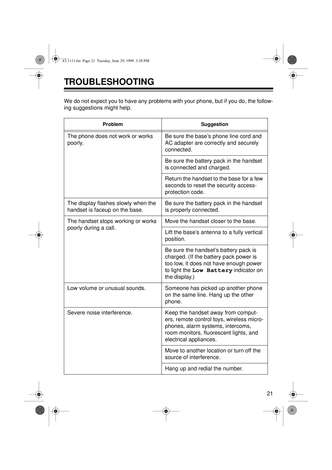 Radio Shack ET-1111 owner manual Troubleshooting 