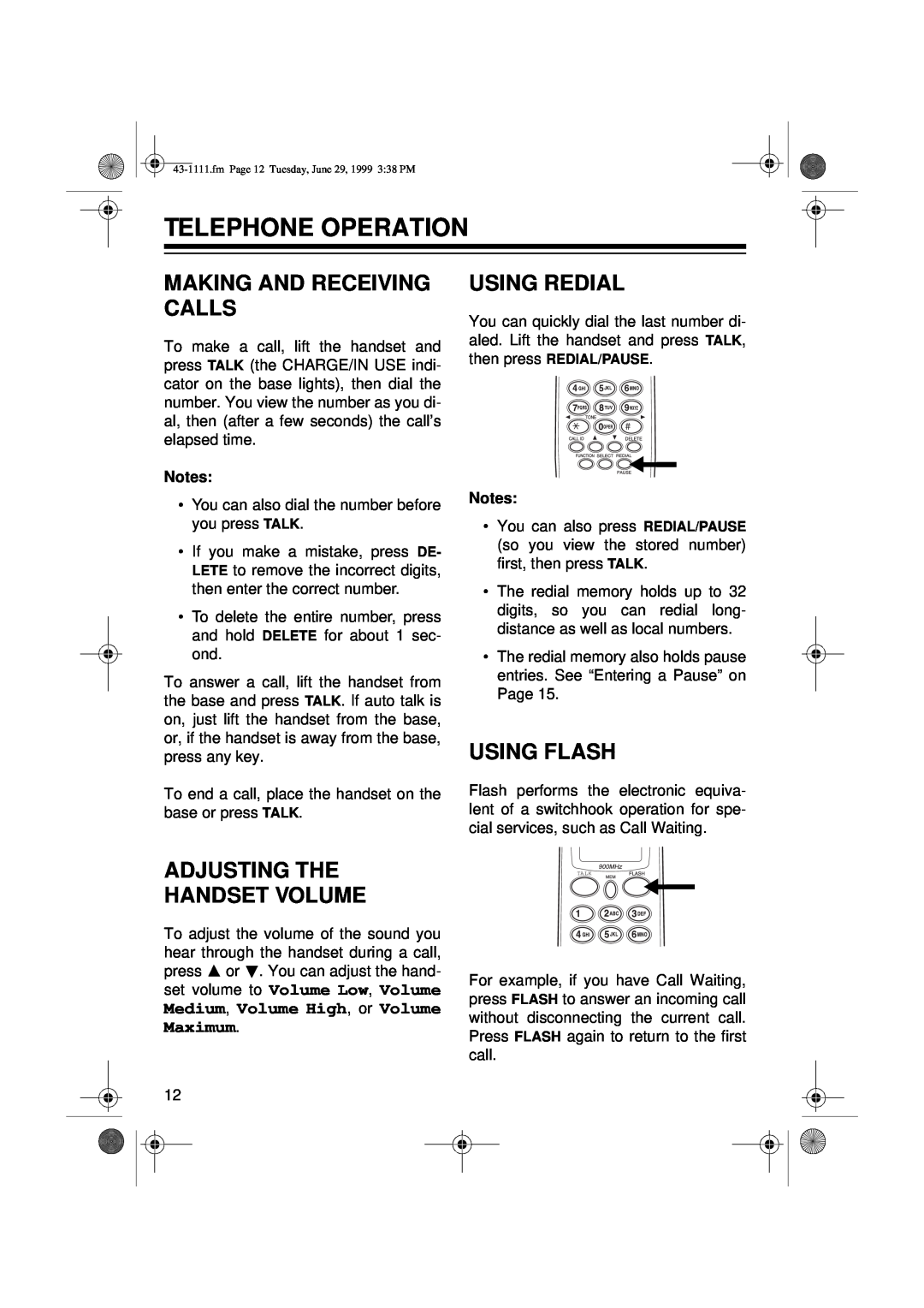 Radio Shack ET-1111 owner manual Telephone Operation, Making And Receiving Calls, Using Redial, Using Flash 