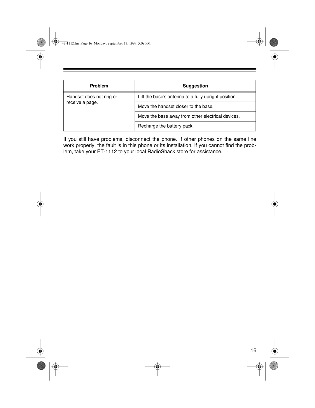 Radio Shack ET-1112 owner manual Fm Page 16 Monday, September 13, 1999 508 PM 