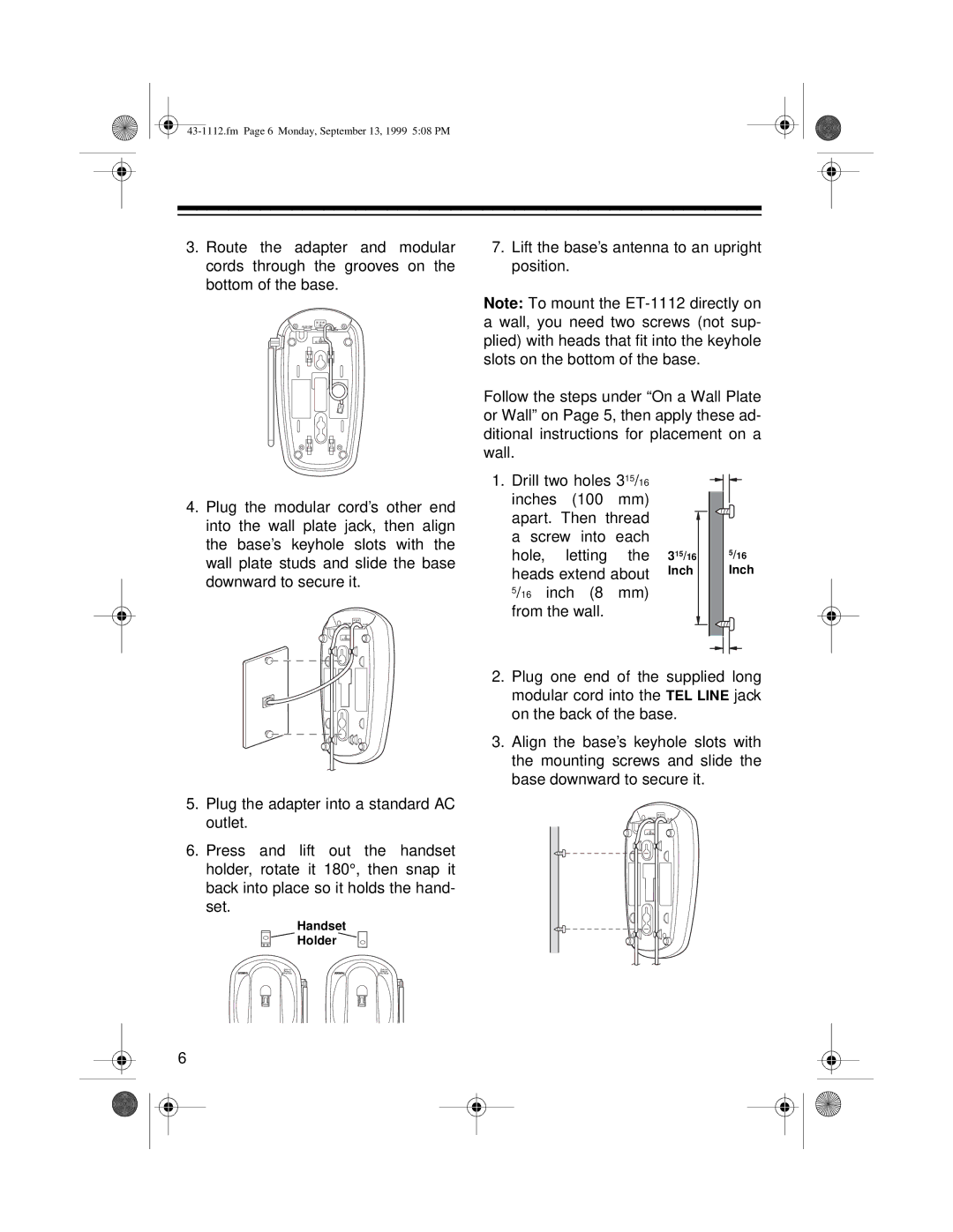 Radio Shack ET-1112 owner manual Handset Holder 