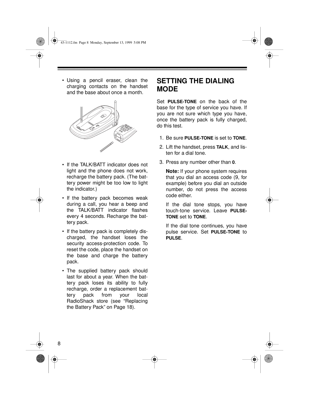 Radio Shack ET-1112 owner manual Setting the Dialing Mode 