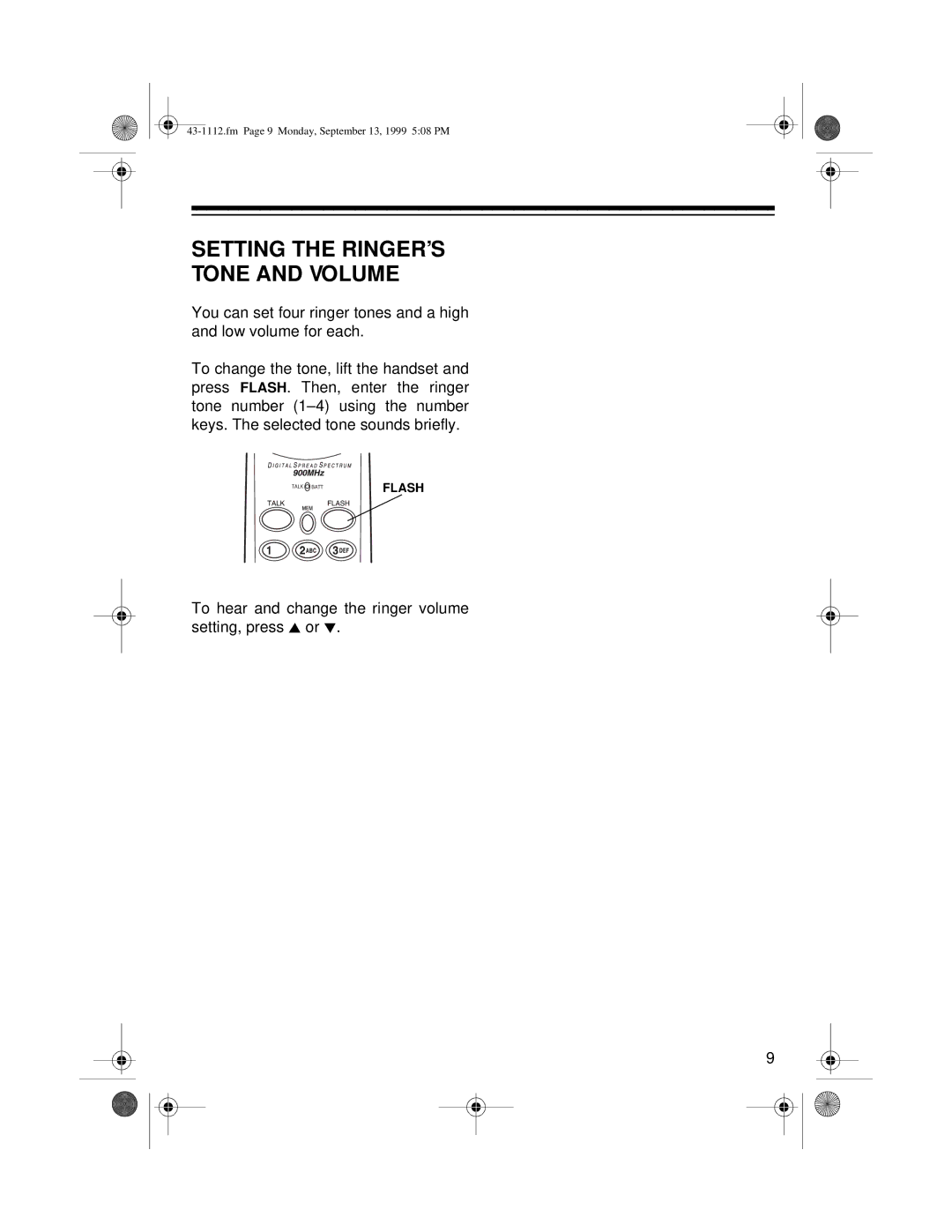 Radio Shack ET-1112 owner manual Setting the RINGER’S Tone and Volume 