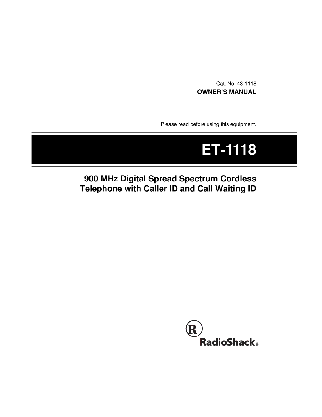 Radio Shack ET-1118 owner manual 