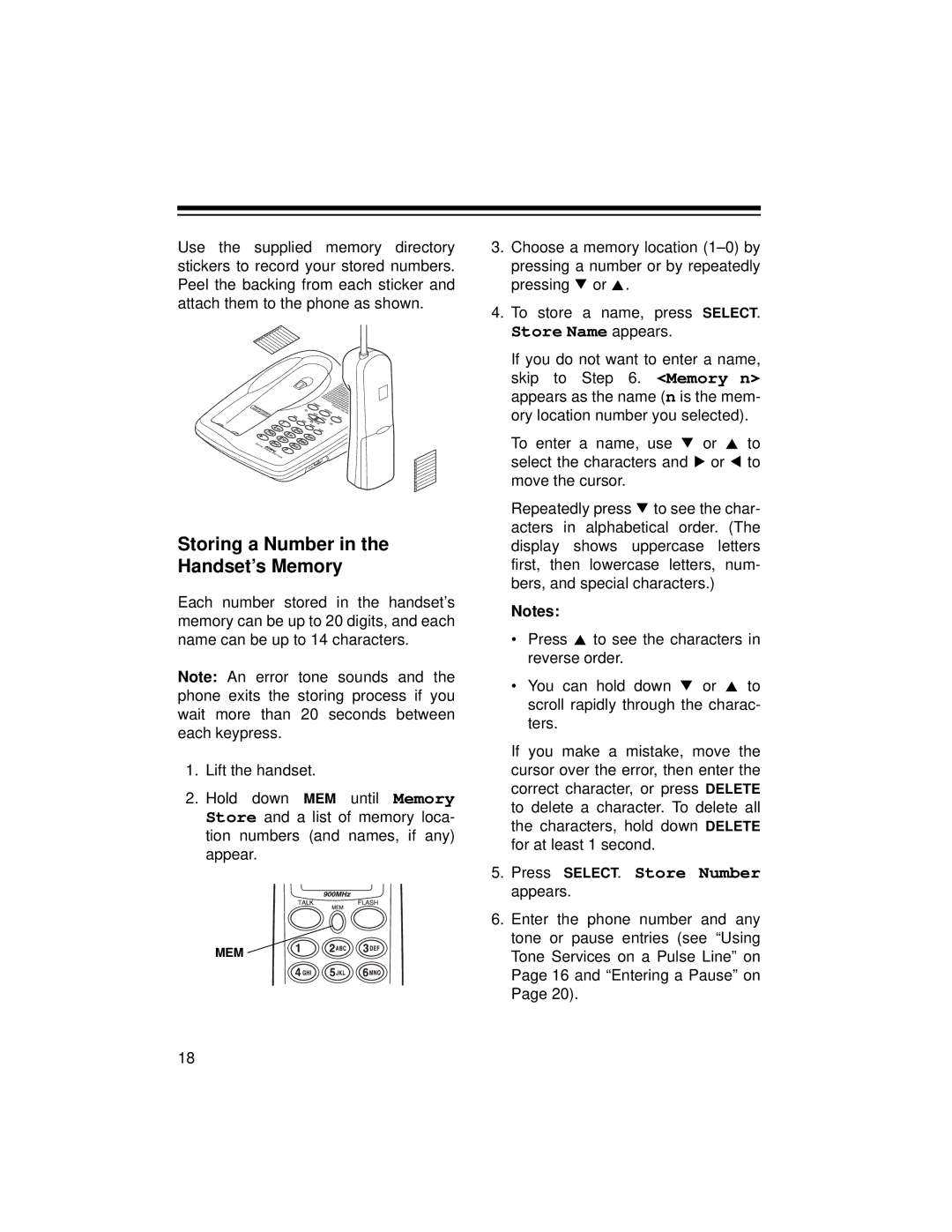 Radio Shack ET-1118 owner manual Storing a Number in the Handset’s Memory, Store Name appears 