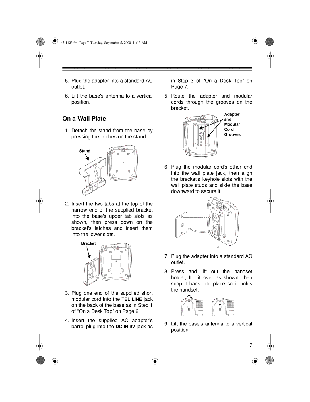 Radio Shack ET-1123 owner manual On a Wall Plate 