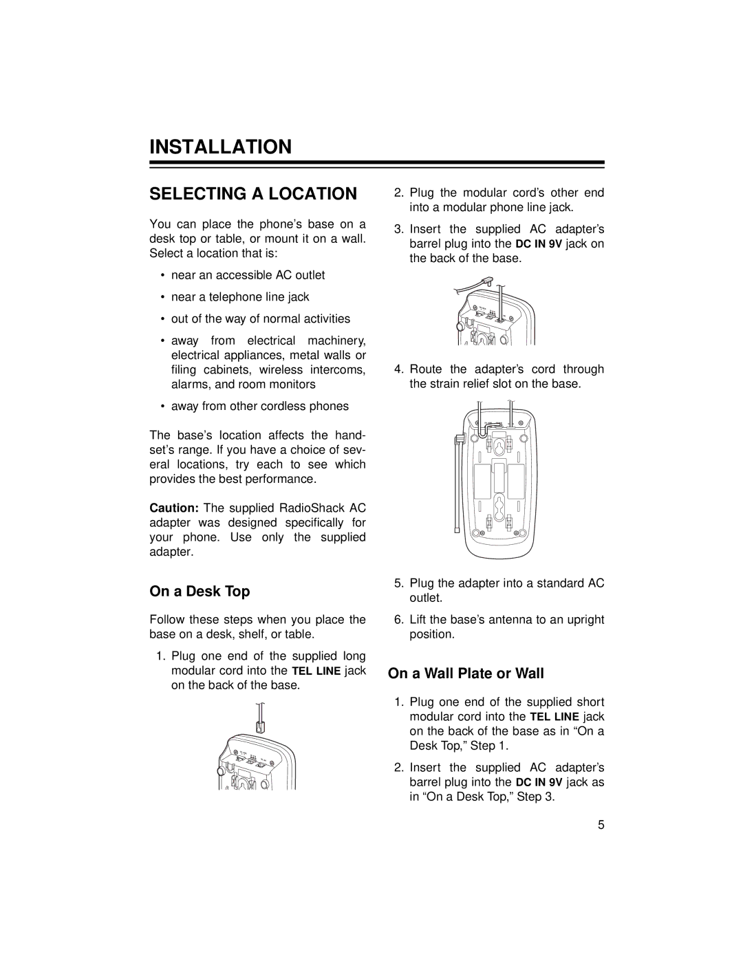 Radio Shack ET-1124 owner manual Installation, Selecting a Location 