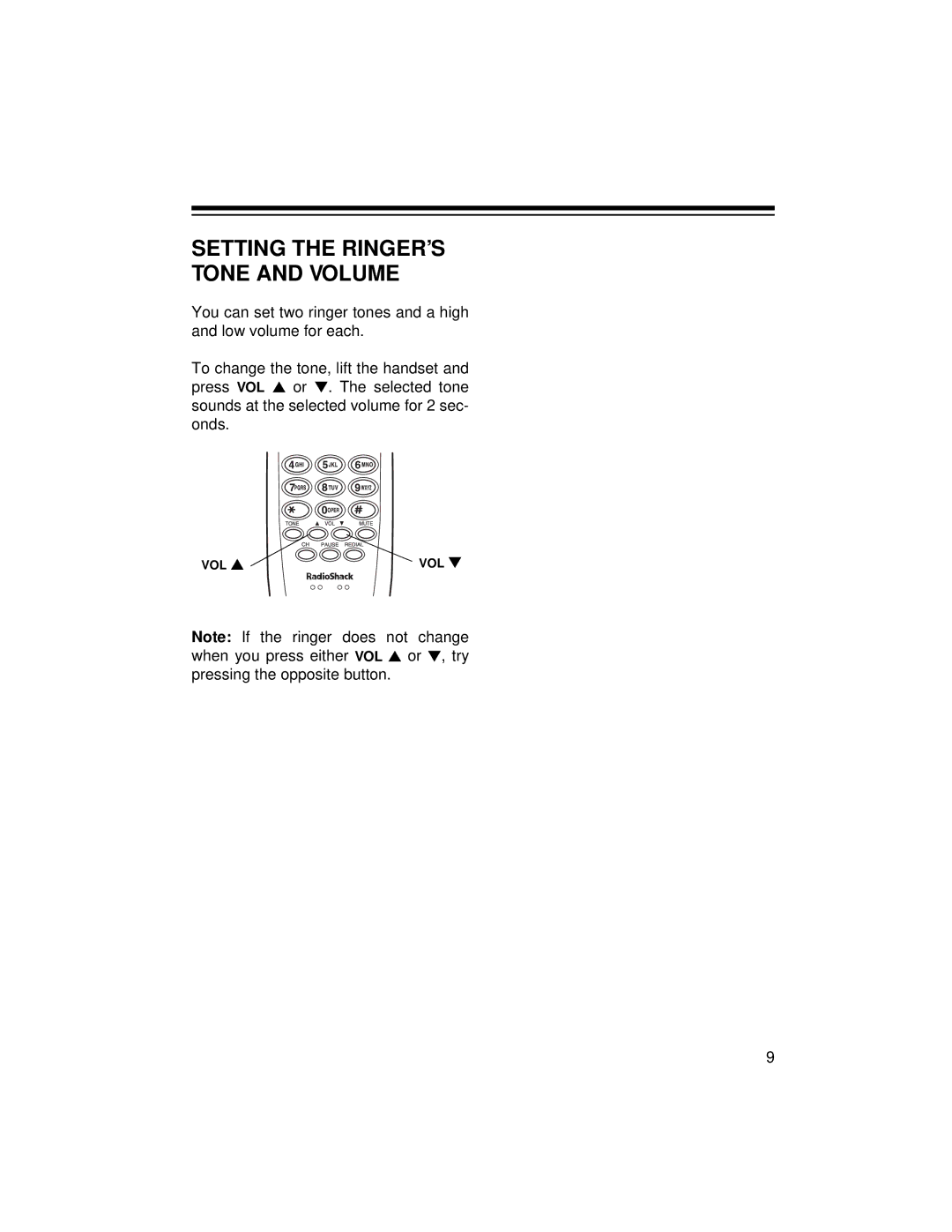 Radio Shack ET-1124 owner manual Setting the RINGER’S Tone and Volume 