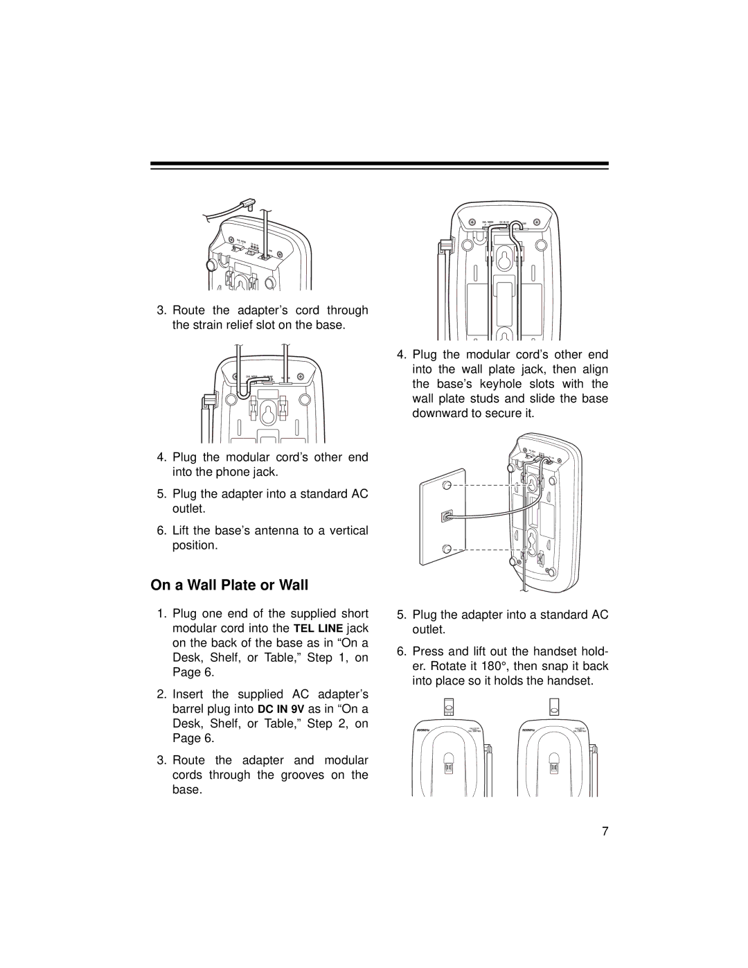 Radio Shack ET-1125 owner manual On a Wall Plate or Wall 