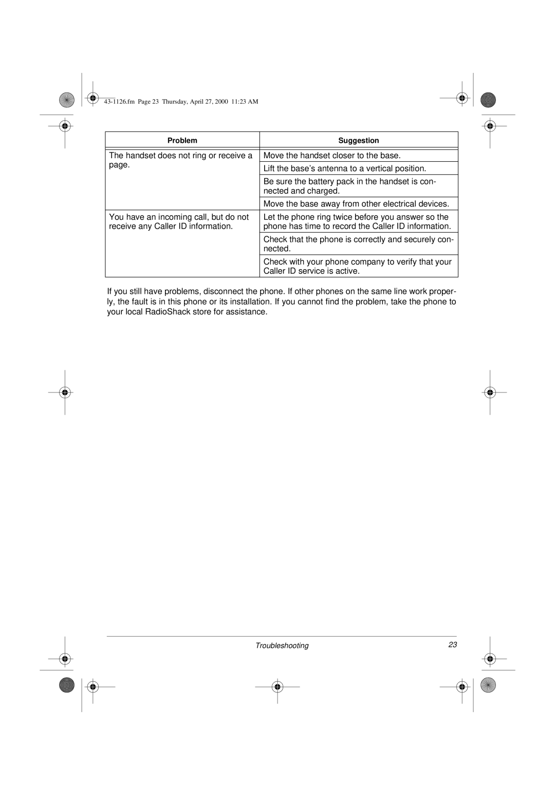 Radio Shack ET-1126 owner manual Fm Page 23 Thursday, April 27, 2000 1123 AM 