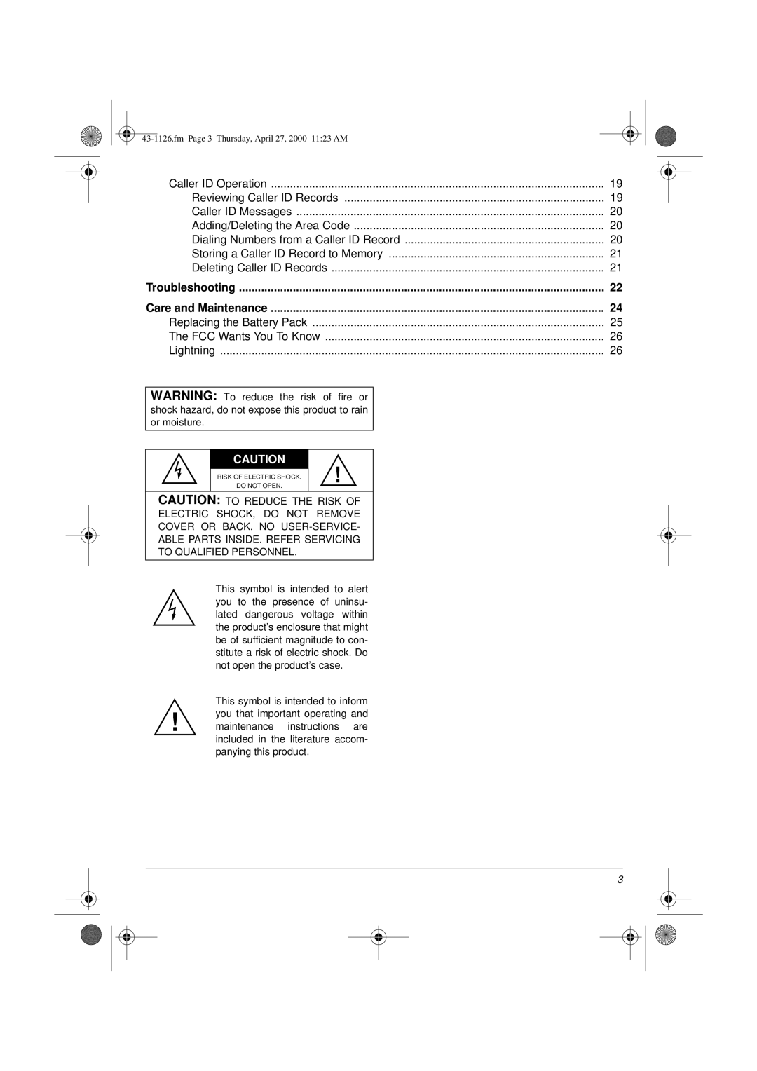 Radio Shack ET-1126 owner manual Troubleshooting Care and Maintenance 