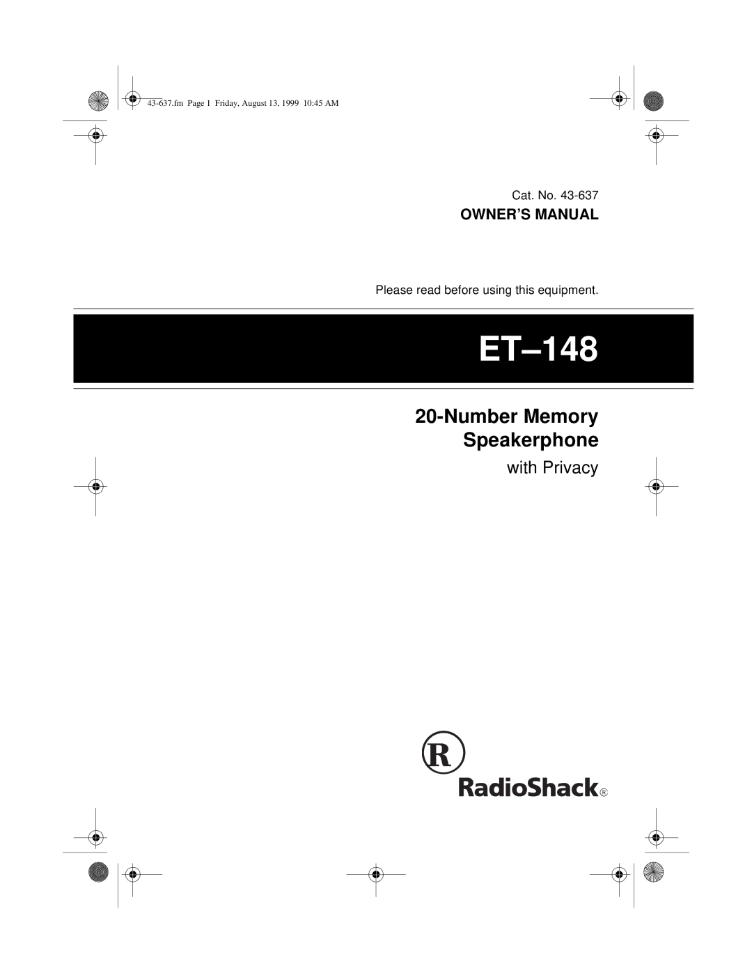 Radio Shack ET-148 owner manual 