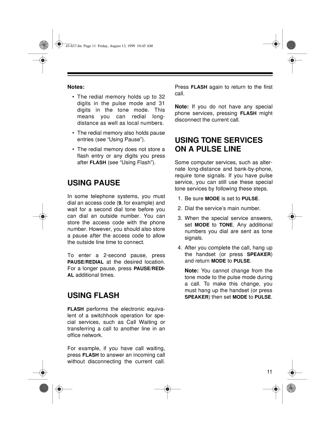 Radio Shack ET-148 owner manual Using Pause, Using Flash 