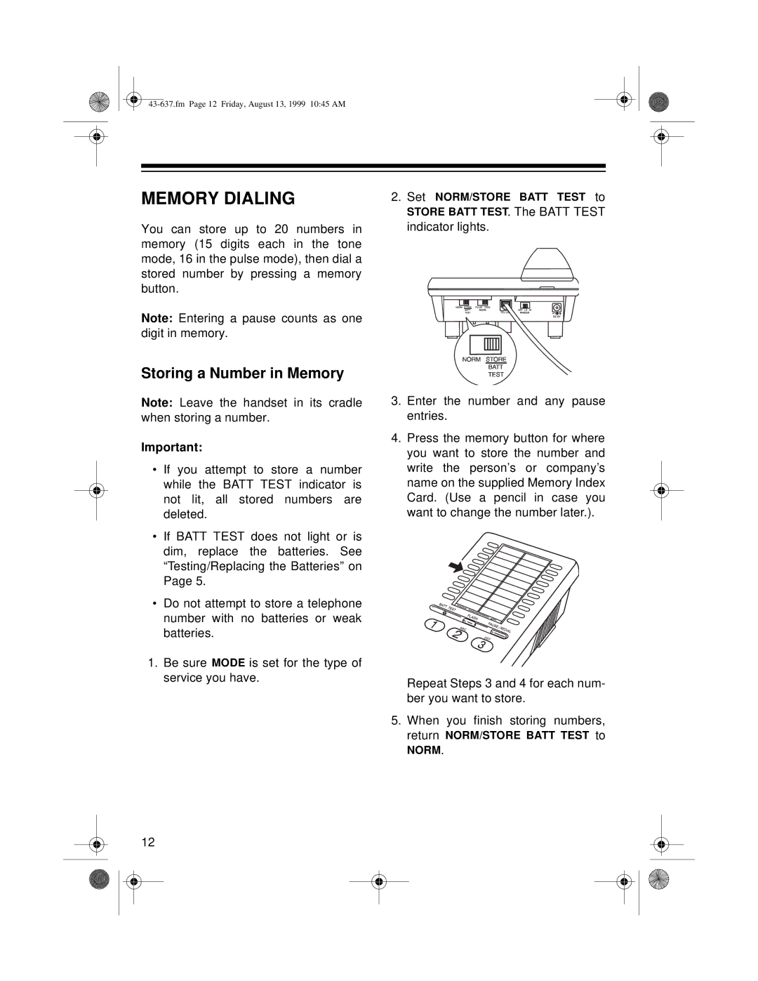 Radio Shack ET-148 owner manual Memory Dialing, Storing a Number in Memory 