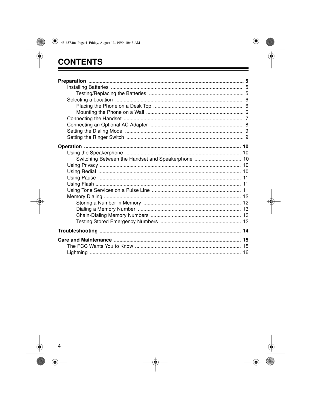 Radio Shack ET-148 owner manual Contents 