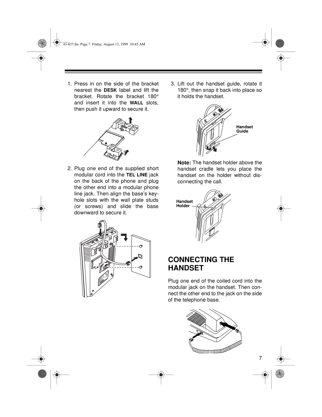 Radio Shack ET-148 owner manual Connecting Handset 