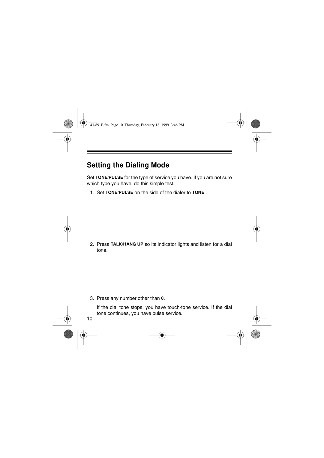 Radio Shack ET-153 owner manual Setting the Dialing Mode 