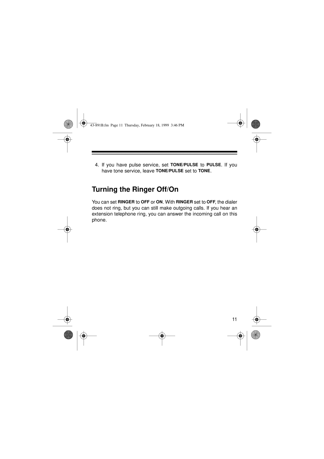 Radio Shack ET-153 owner manual Turning the Ringer Off/On 