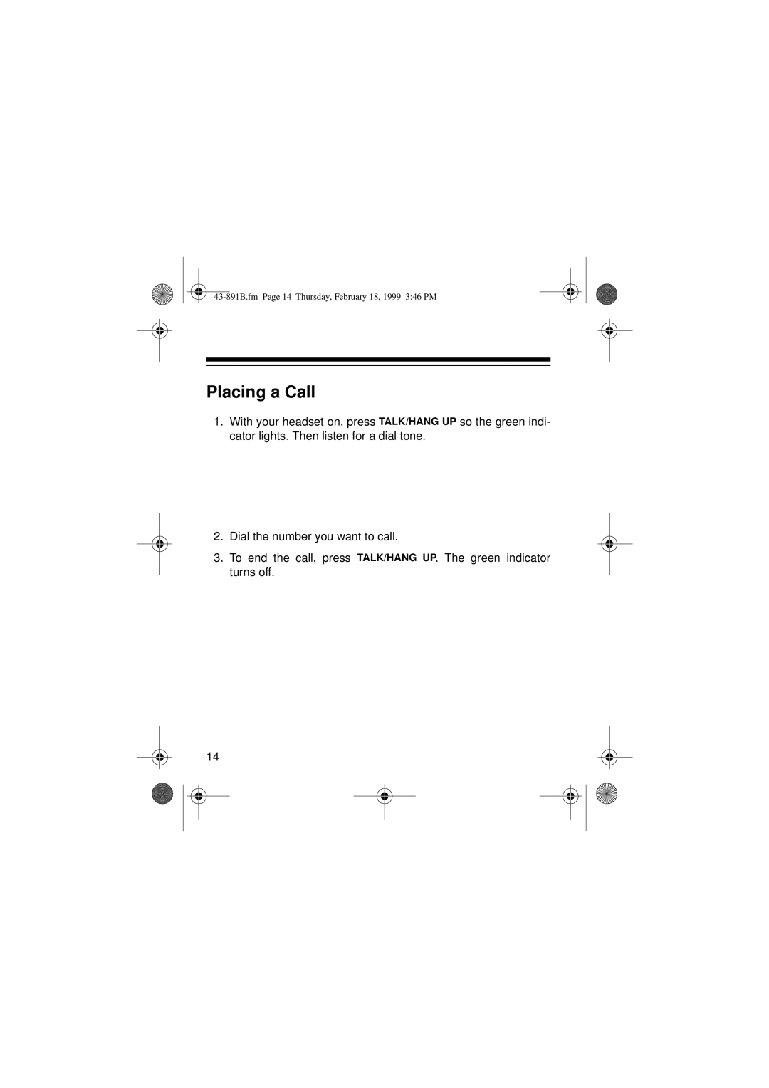 Radio Shack ET-153 owner manual Placing a Call 