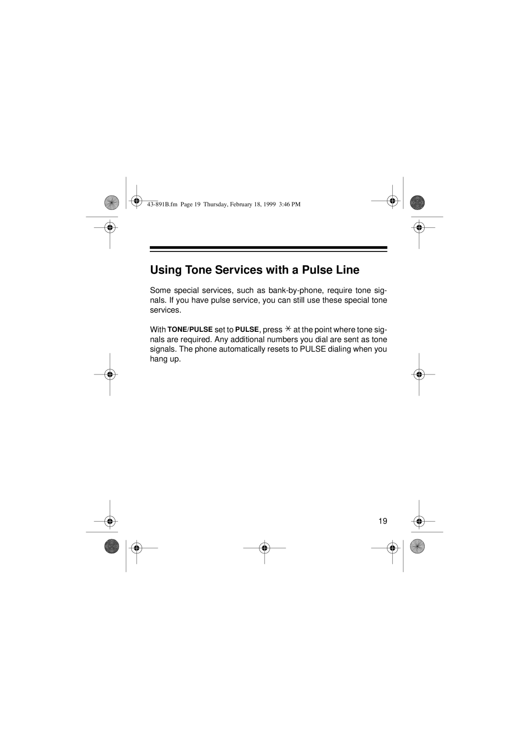 Radio Shack ET-153 owner manual Using Tone Services with a Pulse Line 