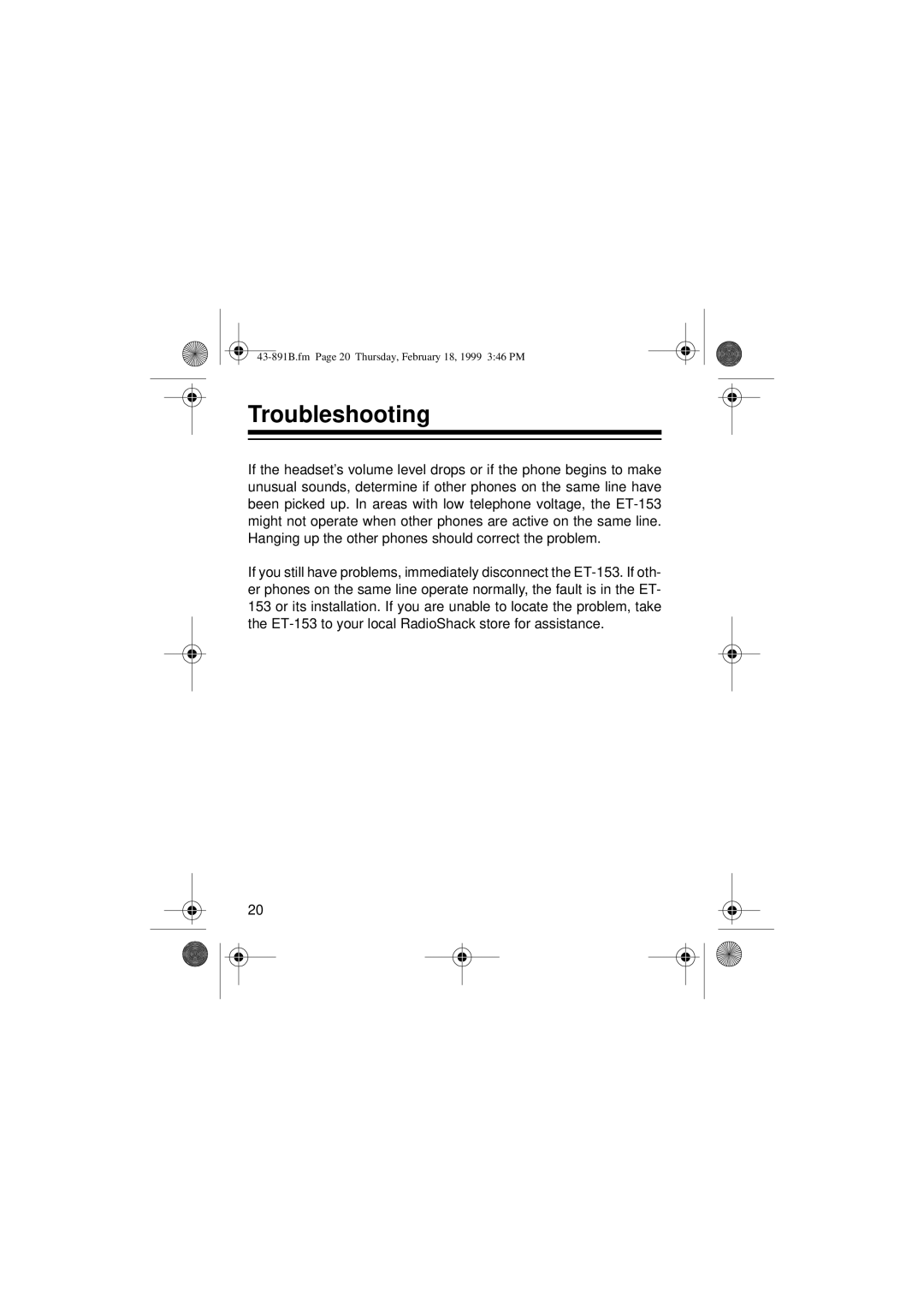 Radio Shack ET-153 owner manual Troubleshooting 