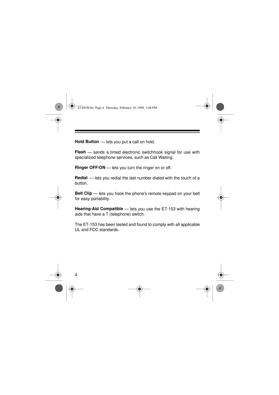 Radio Shack ET-153 owner manual 43-891B.fm Page 4 Thursday, February 18, 1999 346 PM 