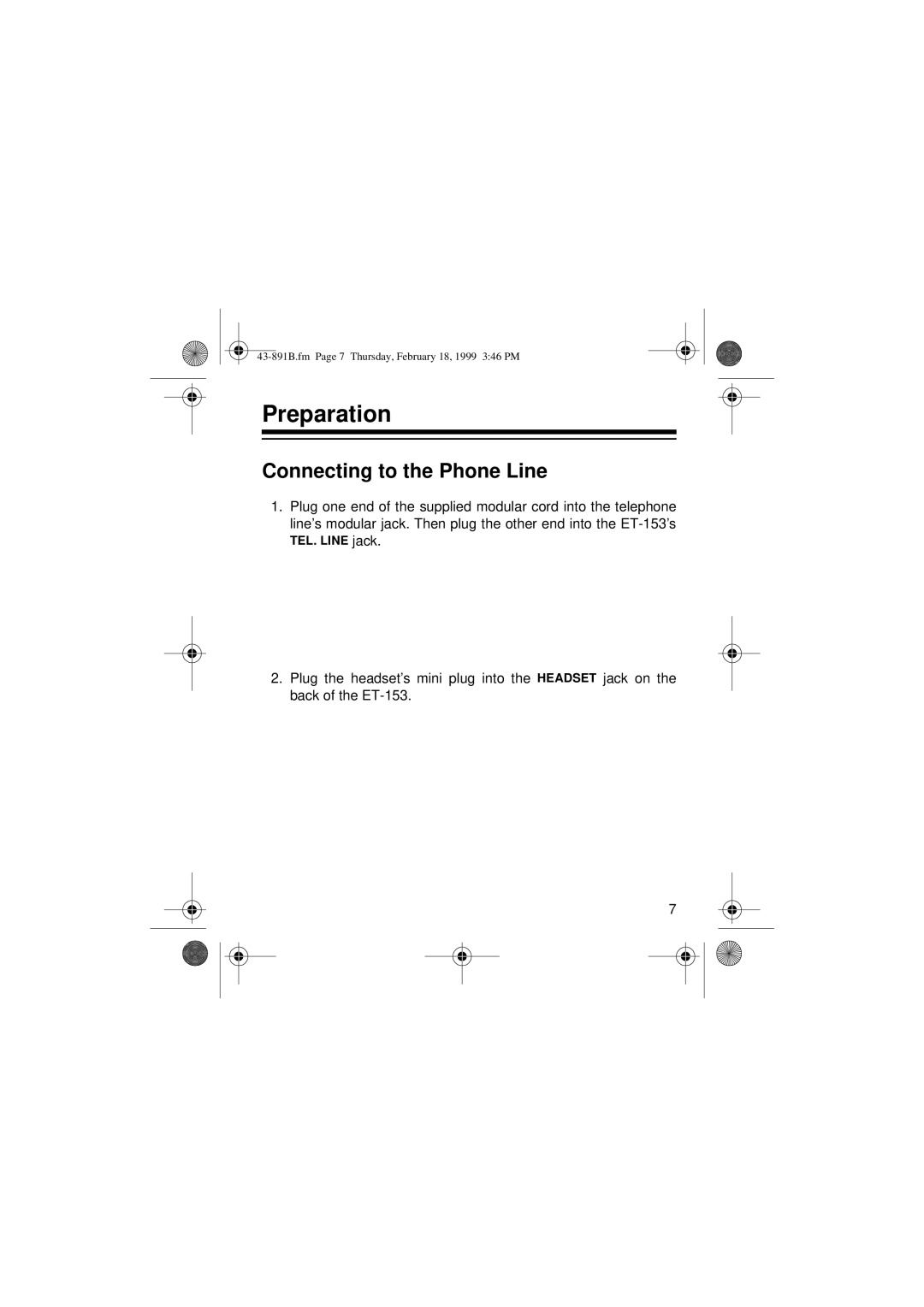 Radio Shack ET-153 owner manual Preparation, Connecting to the Phone Line 