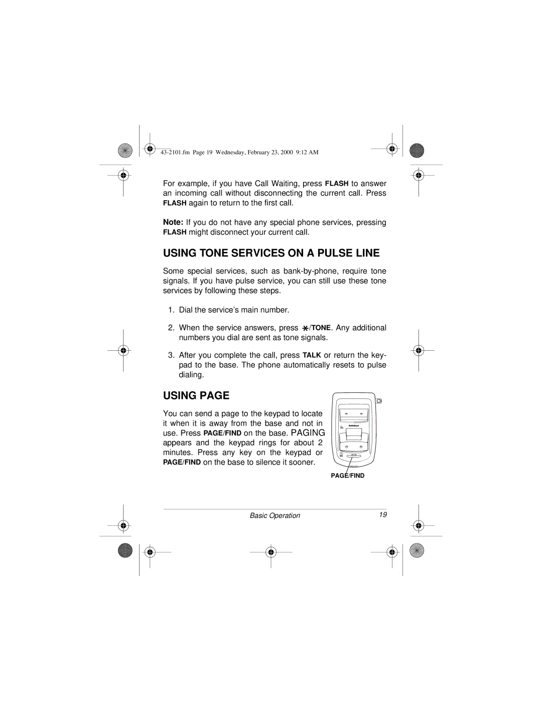 Radio Shack ET-2101 owner manual Using Tone Services on a Pulse Line 